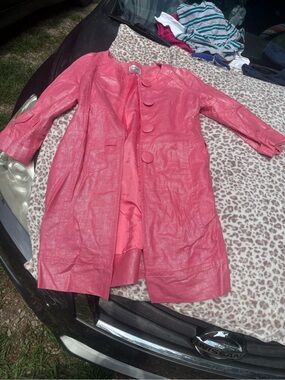 Vintage LAL Pink Metallic Womens Long Coat Size Small